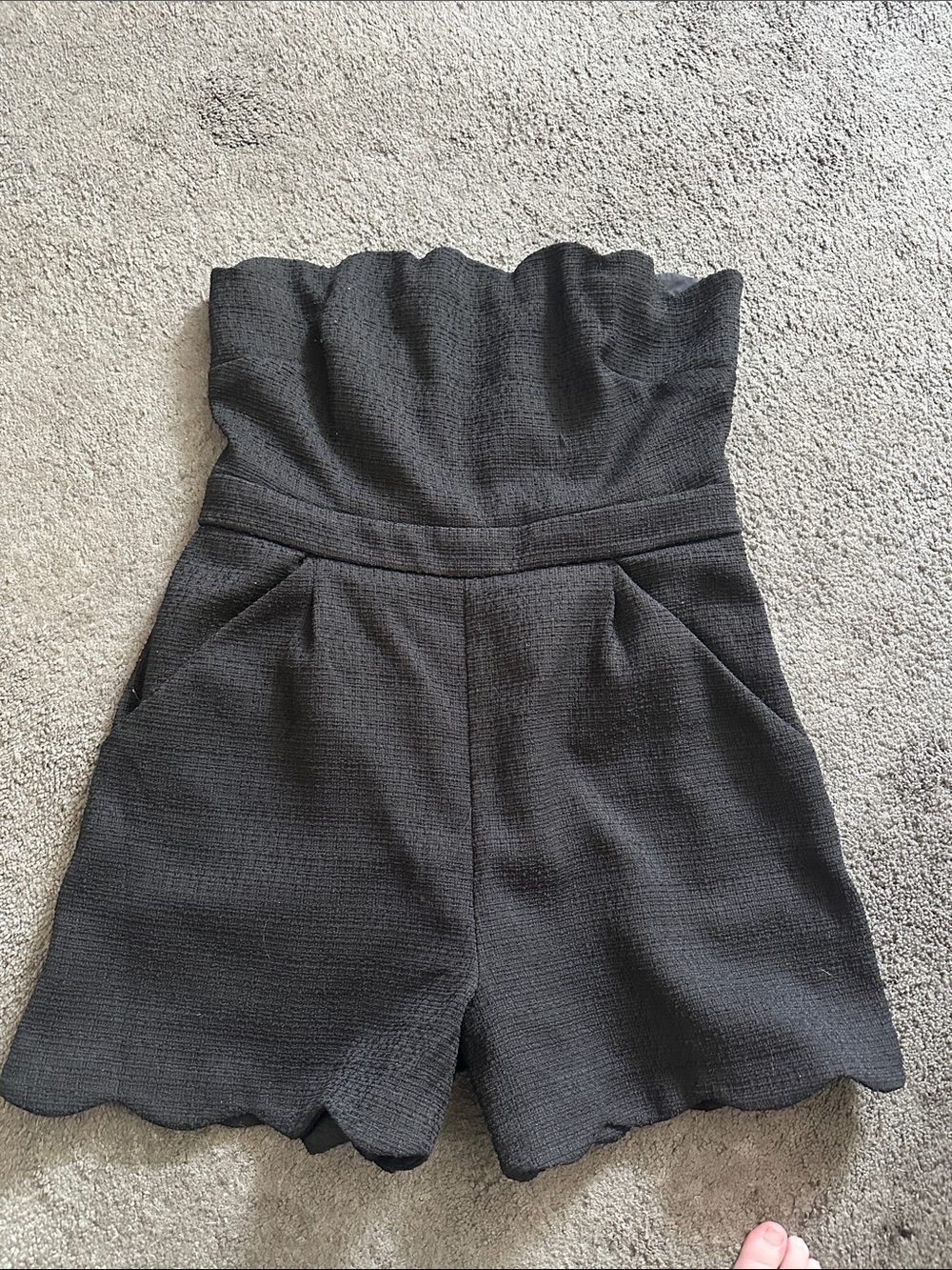 Express Black Strapless Scallop Hem Romper